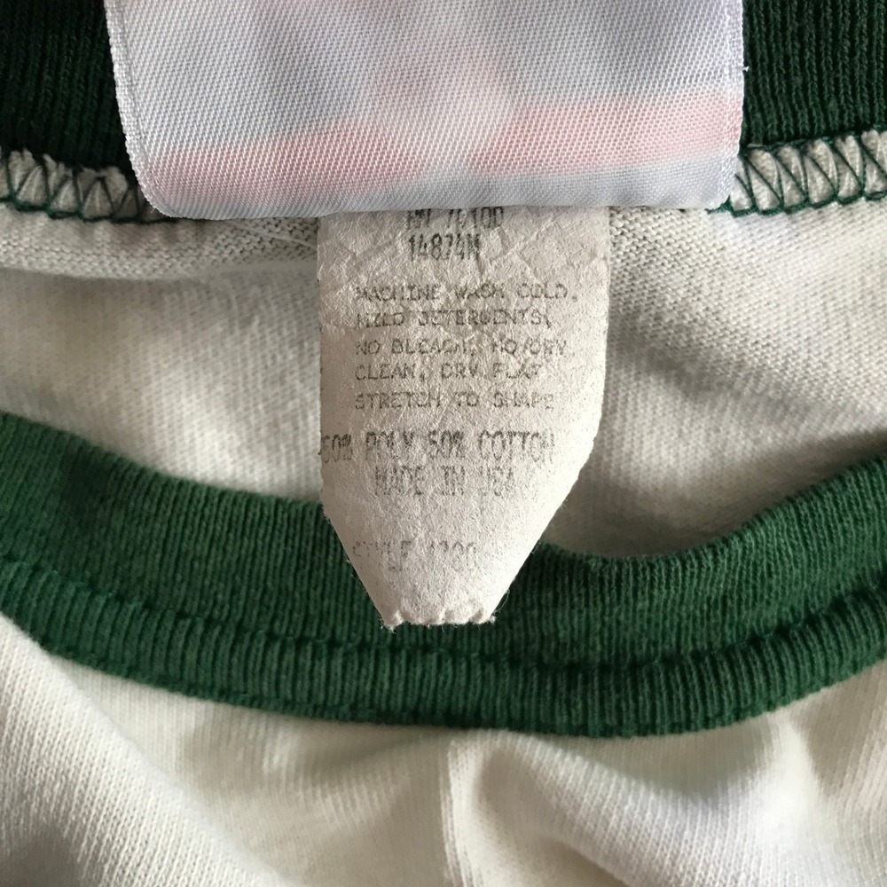 Vintage Teamwork Mens Baseball T-Shirt Green Cream 3/4 Sleeve Athletic Tee - Picture 5 of 15